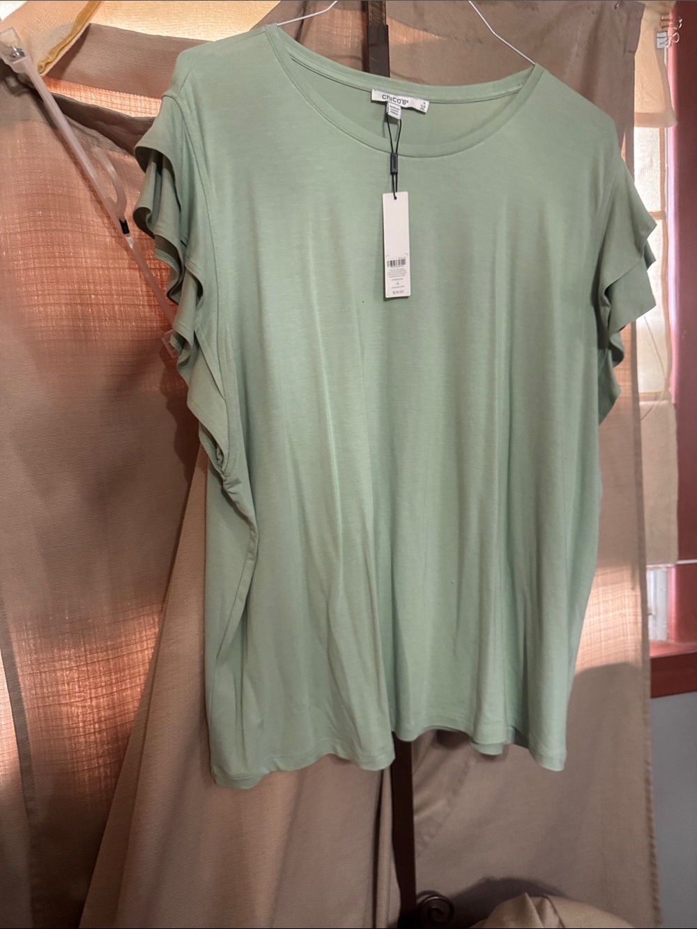 Chico's Sage Green Ruffle Sleeve Short-Sleeve Top